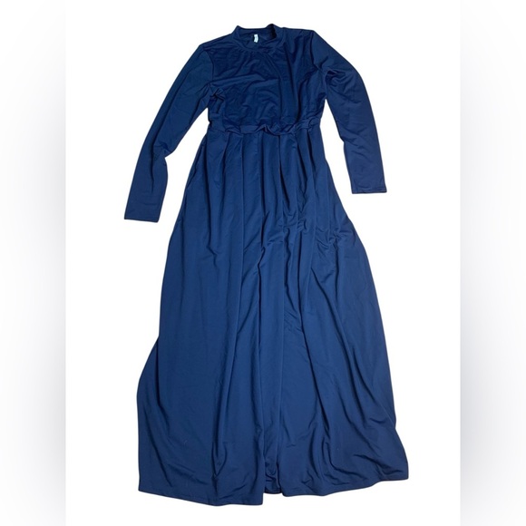 HALARA Dresses & Skirts - NWT Halara Navy Blue Mock Neck Long Sleeve Maxi Dress with Pockets - Large